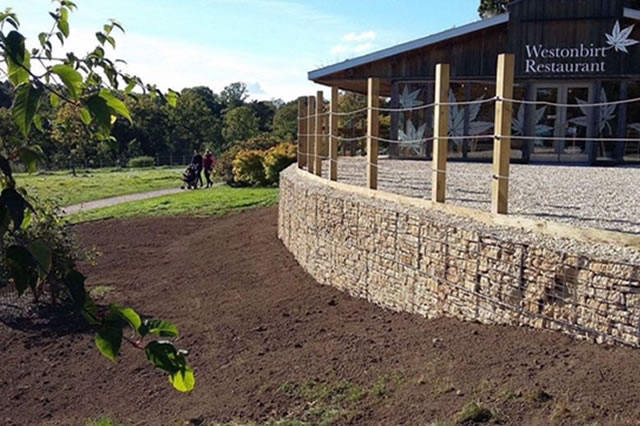 Wall building and landscaping at Westonbirt Arboretum, Gloucestershire, near Bristol