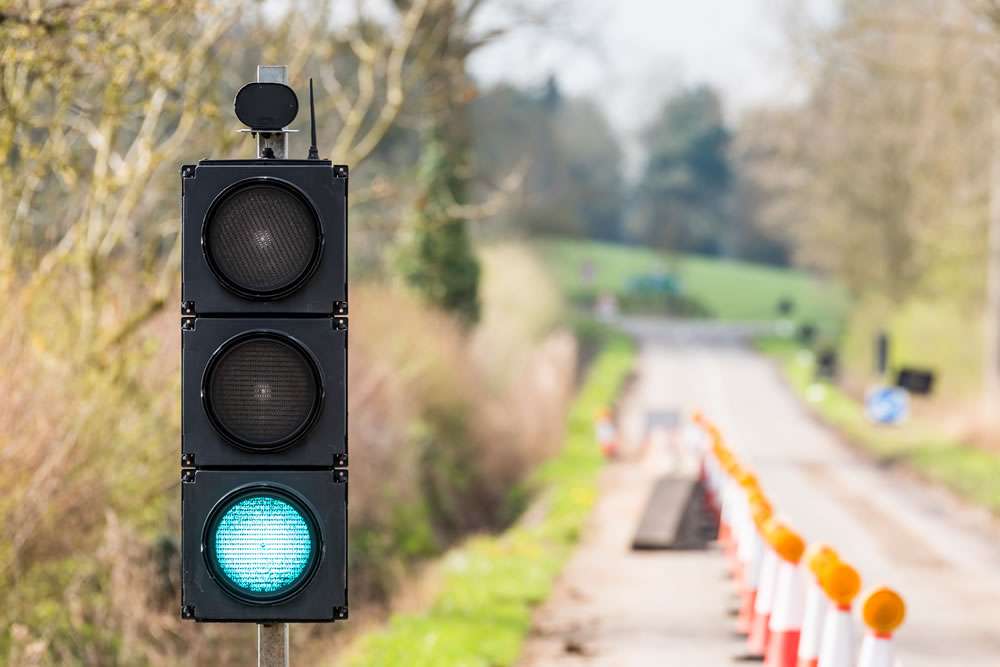 Streetworks traffic lights for water and drainage project, Monmouthshire